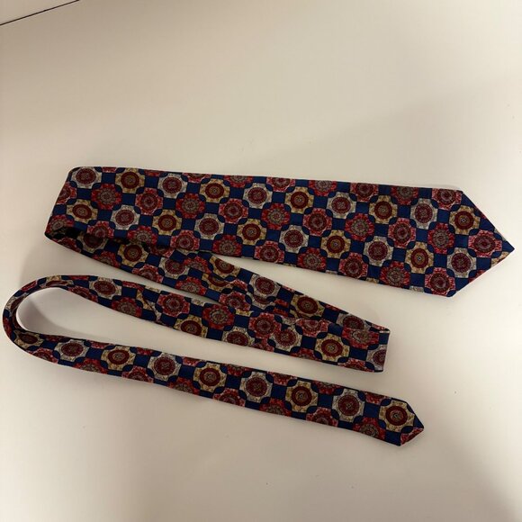 Angelica Silk Tie Blue Red Geometric Mens Necktie Vintage Office Evening Gift - Picture 2 of 8